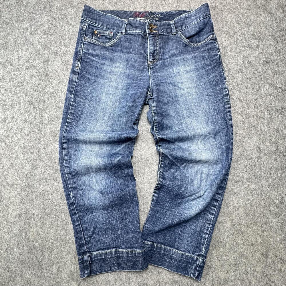 Vintage ommy Hilfiger Jeans Womens 8 Medium Wash Blue Capri Relaxed Y2K Denim